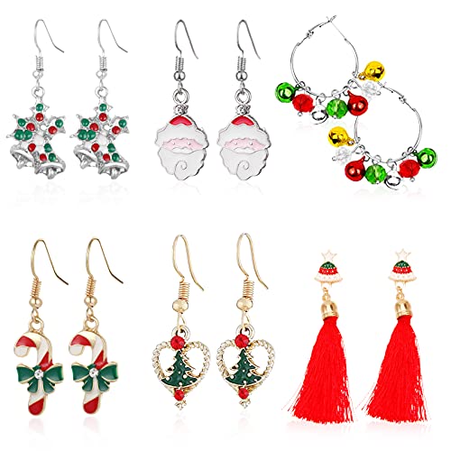 Ohrringe Weihnachten,6 Paar Weihnachtsohrringe,Weihnachten Ohrstecker Set,Dame Weihnachten Ohrringe,Kreativ Weihnachten Ohrringe,Weihnachten Ohrringe Cute,Weihnachten Geschenk Ohrringe,Ohrstecker Set von Sunshine smile