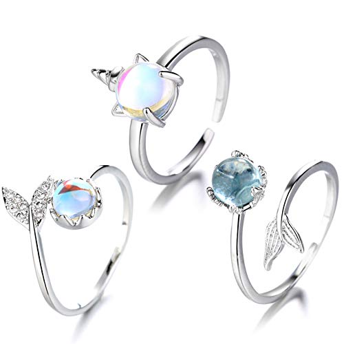 Silber Meerjungfrau Ring für Kinder und Erwachsene - Verstellbar, Party Ringe in Silber und Silberfarben, Meerjungfrau Schmuck Set mit Ring und Halskette von Sunshine smile