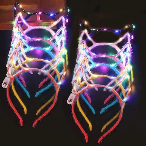 Sunshine smile 12 Pcs Teufelshörner Haarreif LED,Leuchtender Haarreif,Kopfschmuck Leuchtend,Leuchtkranz Haare,Lichterkette Haare Schlager,Haarreifen Beleuchtet Party von Sunshine smile