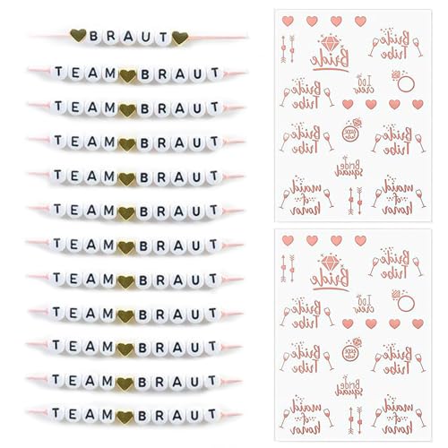 12 Stück JGA Armbänder Frauen,12 Pcs Team Bride Tattoos Roségold,Team Braut,Bridesmaid Gift,JGA Accessoires Frauen,Team Braut Armbänder Junggesellinnenabschied für Junggesellenabschied,Hochzeit von Sunshine smile