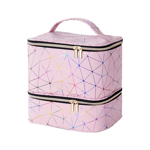 SunshineFace Nagellack-Organizer-Tasche, doppellagig, für 30 Flaschen, Nagellampe, Maniküre-Werkzeuge, Nagellack-Aufbewahrungstasche, Nagelzubehör, Tragetasche, Pink von SunshineFace