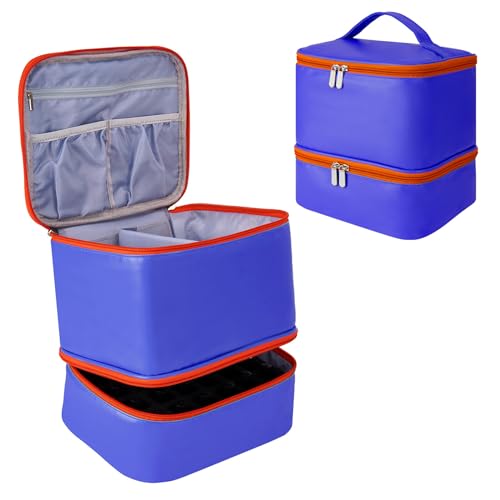 SunshineFace Nagellack-Organizer-Tasche, doppellagig, für 30 Flaschen, Nagellampe, Nagellack-Aufbewahrungstasche, Tragetasche, Nagelzubehör für Damen, blau von SunshineFace