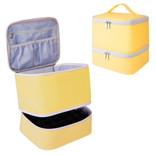 SunshineFace Nagellack-Organizer-Tasche, doppellagig, für 30 Flaschen, Nagellampe, Nagellack-Aufbewahrungstasche, Tragetasche, Nagelzubehör für Damen, gelb von SunshineFace