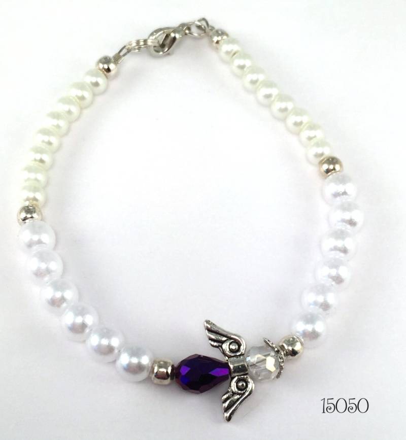 Hübsche Weiße Perle Mit Inline Lila Engel Perlen Stapeln Freundschaft Armband von SunshineSmilesStudio