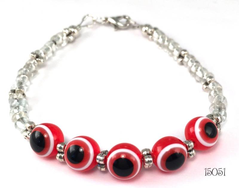 Spaß Und Lässig "Evil Eye" Perlen Armband Mit Rot/Schwarz Evil Eye, Klare Glaskugeln Silberton Akzent Spaß Und Lässig "Evil Eye" Perlen Armband Mit Rot/Schwarz Evil Eye, Klare Glaskugeln Silberton Akzent von SunshineSmilesStudio