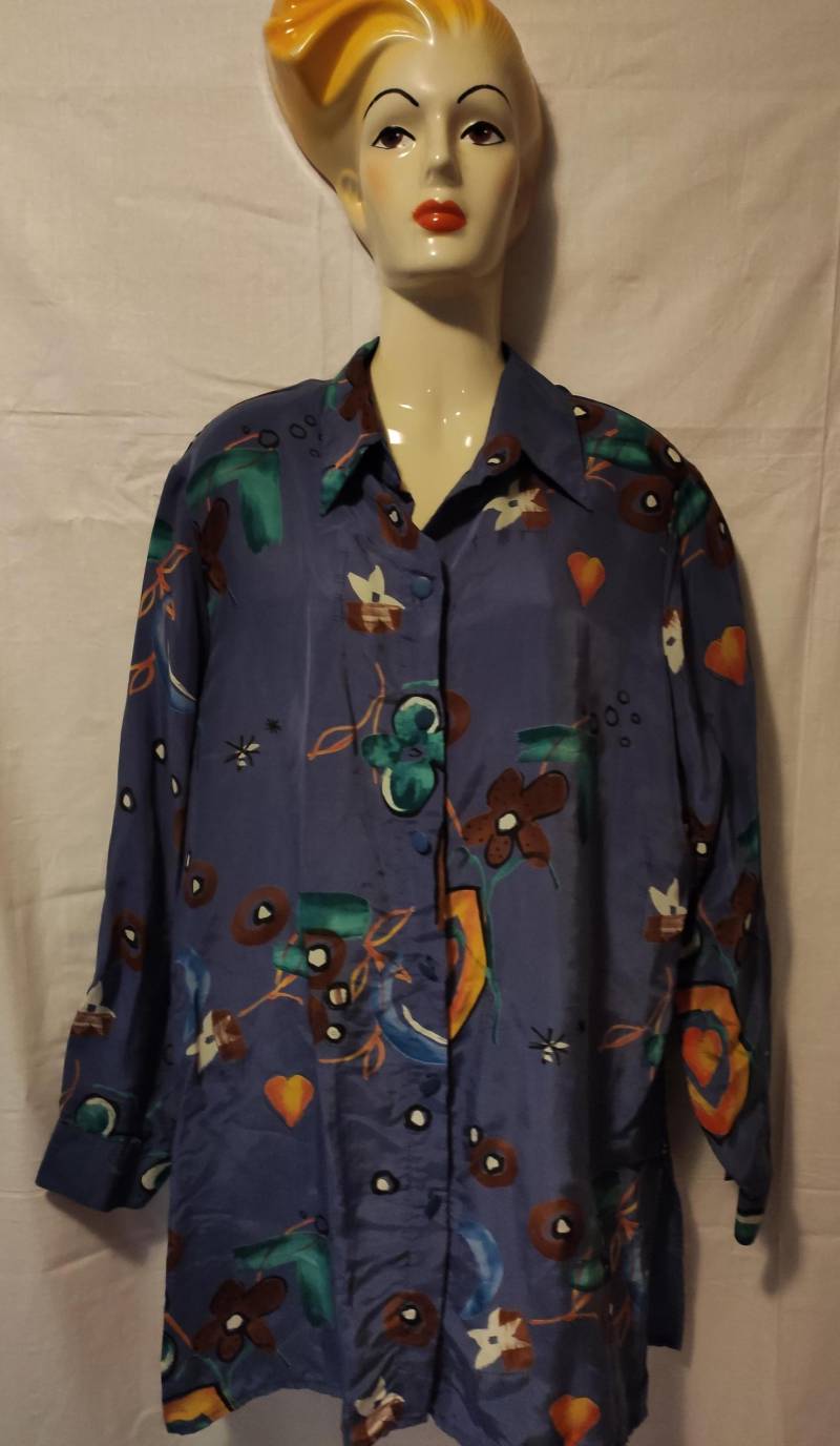 Vintage Bluse Longbluse Krügel Model Gr. 44 Bunt von SunsideVintage
