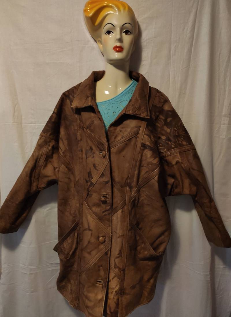 Vintage Echtleder Jacke Patchwork Muster L von SunsideVintage