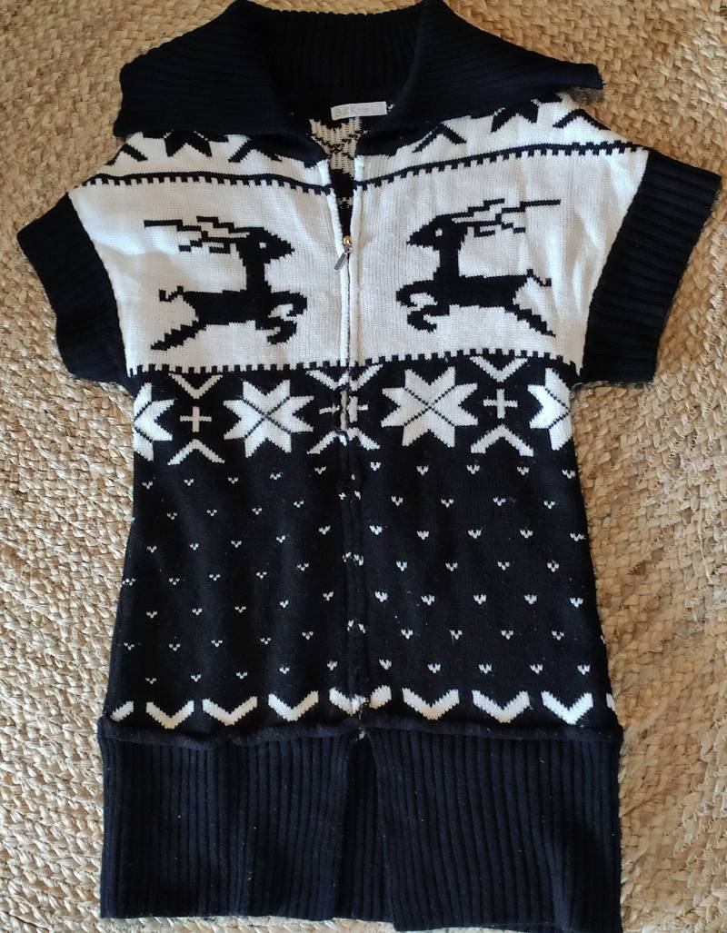 Vintage Norweger Strickweste Strickjacke B&k Style Schwarz/Weiß von SunsideVintage