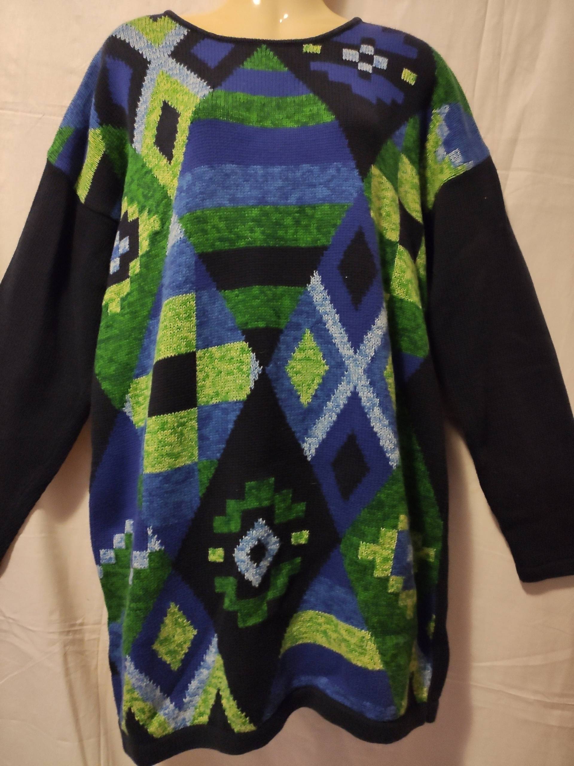 Vintage Oui Pullover Blau/Grün Baumwolle Gr. S von SunsideVintage