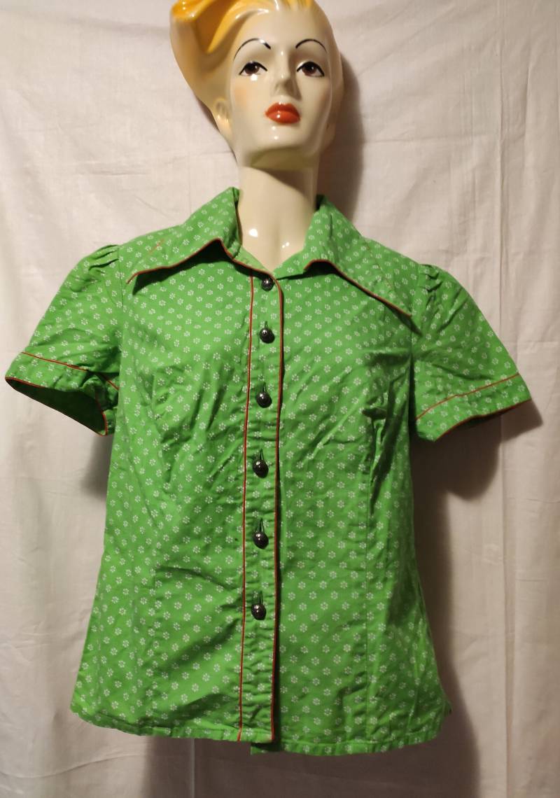 Vintage Trachtenbluse Grün Gr. 42 von SunsideVintage