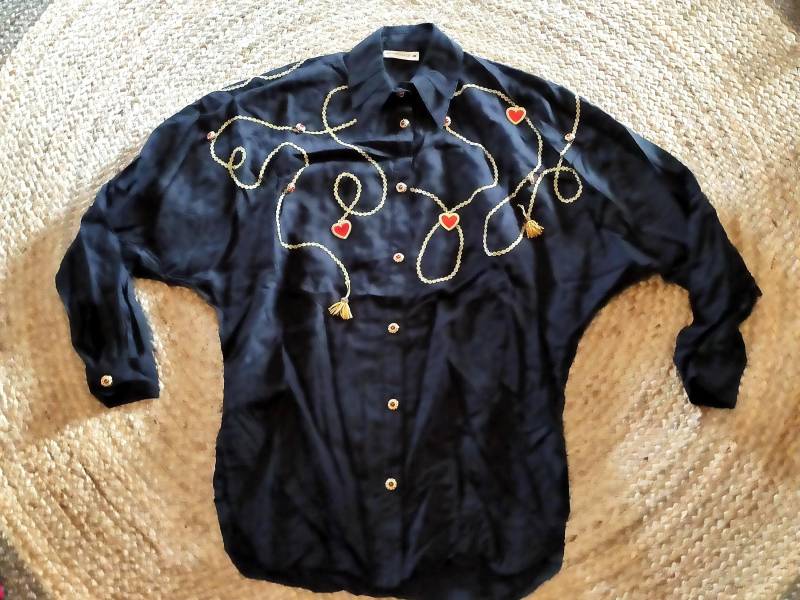Vintage Westernbluse Bluse Jeannette Scupin Longbluse Schwarz Mit Vielen Extras Gr. 38 Viskose/Baumwolle von SunsideVintage