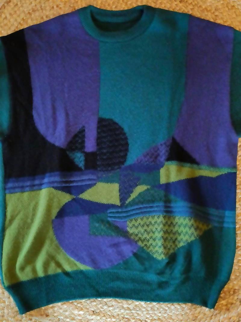 Vintage Wollpullover Wolle/Polyacryl Türkis Bunt Gr. 56 von SunsideVintage