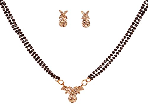 Sunsoul by Touchstone Traditioneller indischer Bollywood-Nieten-Diamant-Look Marquise runder Zirkonia CZs schwarze Perlen Designer-Schmuck Mangalsutra-Anhänger-Set in Goldton für Frauen. von Sunsoul