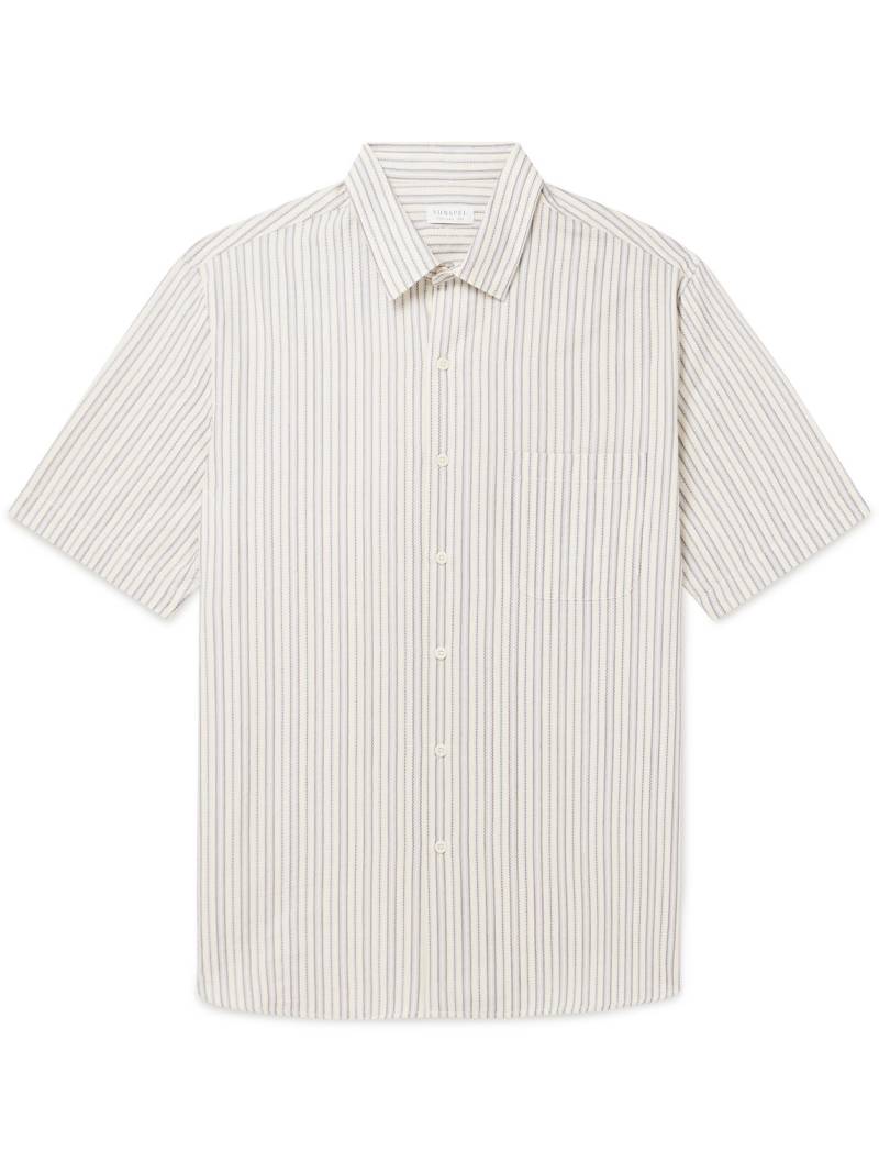 Sunspel - Embroidered Striped Cotton Shirt - Men - Neutrals - L von Sunspel