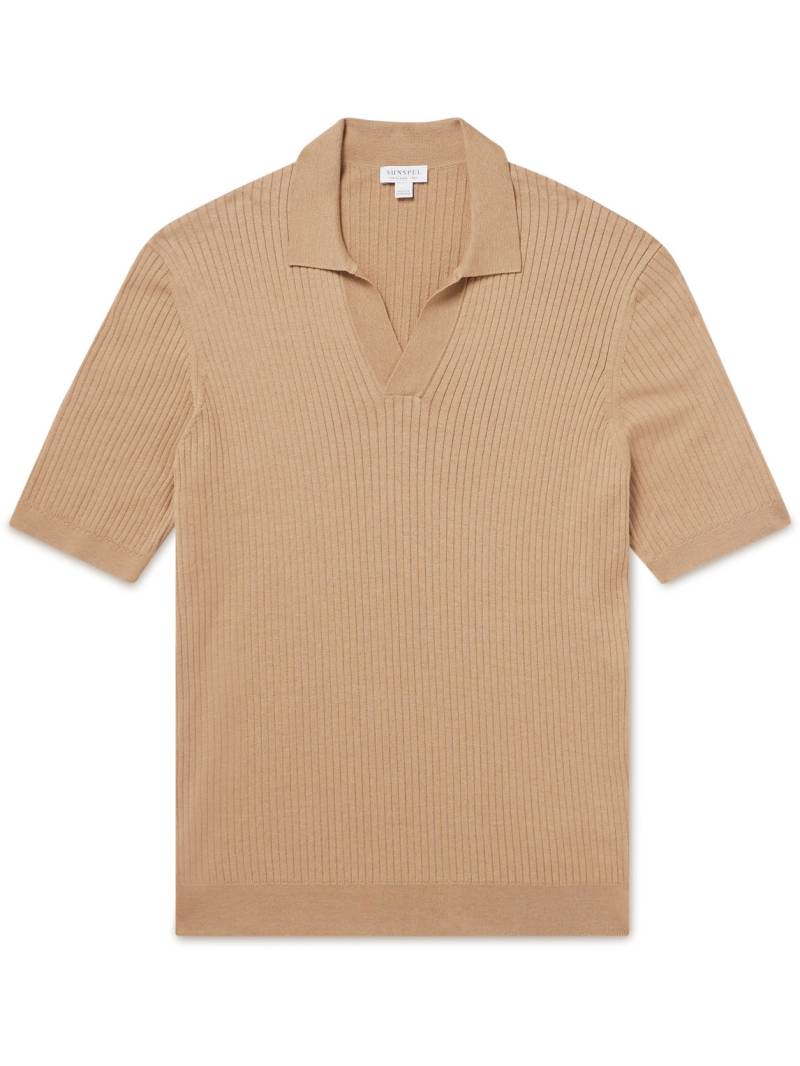Sunspel - Ribbed Mulberry Silk and Organic Cotton-Blend Polo Shirt - Men - Neutrals - S von Sunspel