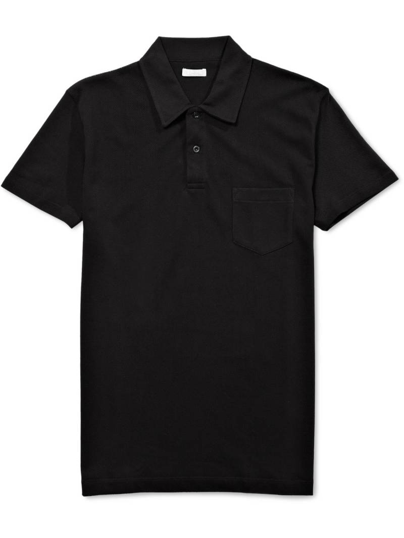 Sunspel - Riviera Slim-Fit Cotton-Mesh Polo Shirt - Men - Black - XXL von Sunspel