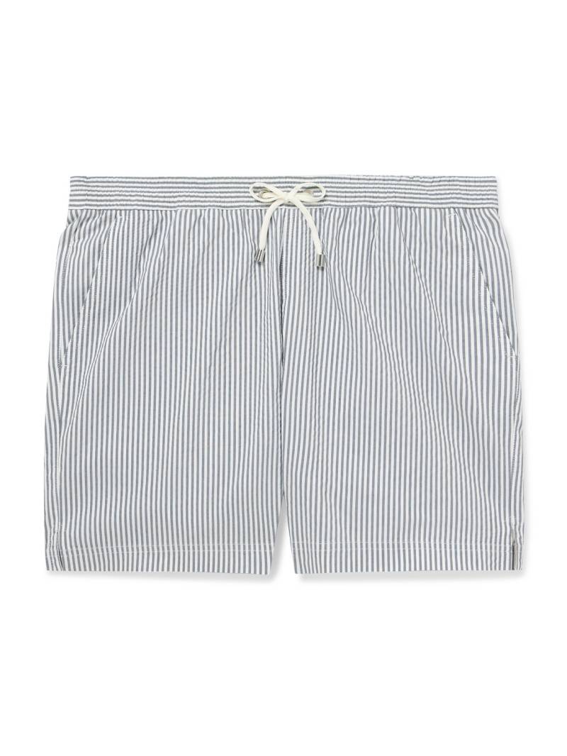 Sunspel - Straight-Leg Mid-Length Striped SEAQUAL®-Blend Seersucker Swim Shorts - Men - Blue - M von Sunspel