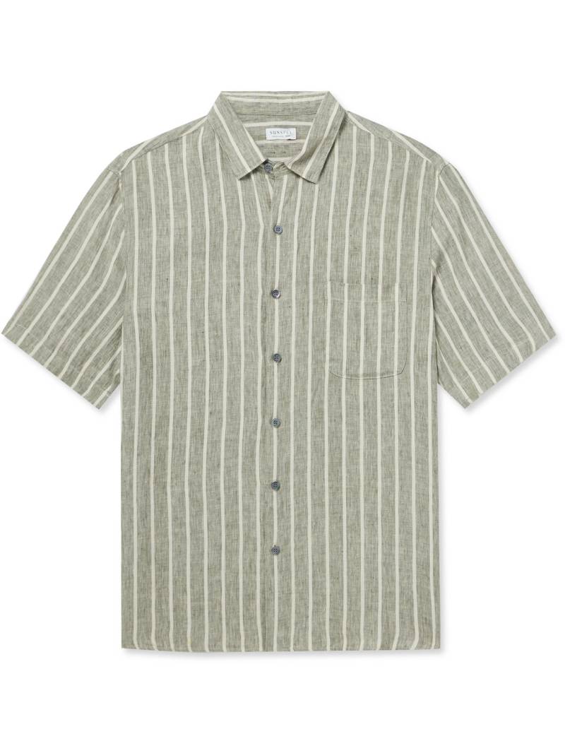 Sunspel - Striped Linen Shirt - Men - Green - L von Sunspel