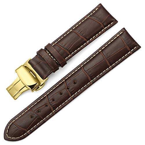 18mm 19mm 20mm 21mm 22mm 24mm Leder Uhrenarmband-Bügel mit Gold Faltschließe Armband Brown mit Tan 21mm von Sunsshine