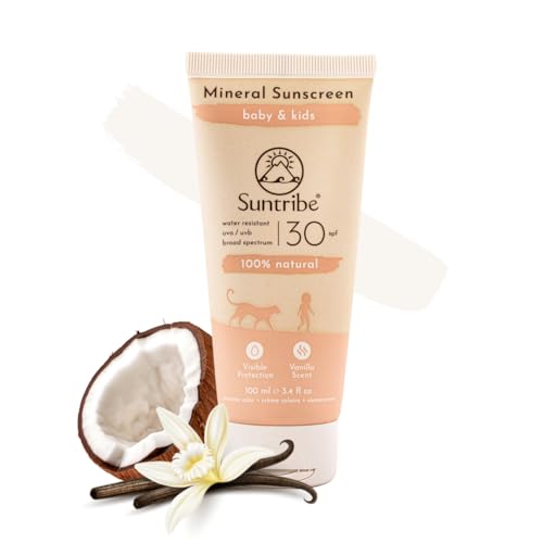 Suntribe Mineralische Baby & Kinder Bio-Sonnencreme LSF 30/100 ml, Parfümfrei - 100% Natürlich & Riffsicher, Nanofreies Zinkoxid, Wasserfest - "Beste Mineralische Sonnencreme" (The Independent) von Suntribe