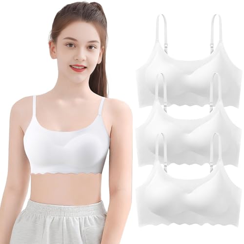 Sunvivid Sport-BH für Mädchen 3er-Pack Nahtlose Trainings-BHS Bügellos Teenager-Unterwäsche Stoßfeste Trainingsweste mit Herausnehmbarer Polster für 12–18 Years von Sunvivid