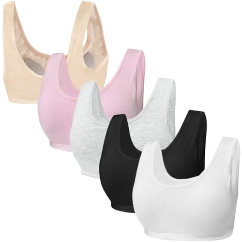 Sport-BHS für Teen Mädchen Baumwolle Unterwäsche mit Breite Träger und Alles in Einem Pads Pubertät Adolescente Training Bustier für 8-16 Jahre von Sunvivid