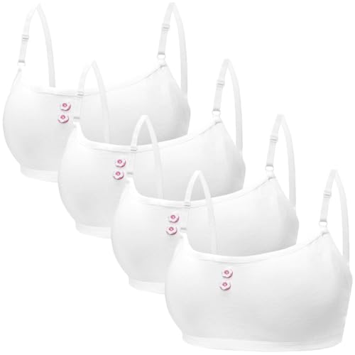 Sunvivid 4er Packung Sport BHS für Mädchen Baumwolle Kinder Bustier Unterwäsche mit Abnehmbaren Pads Geeignet Sportunterwäsche 7-14 Jahre von Sunvivid