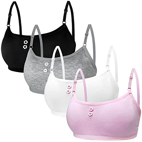 Sunvivid 4er Packung Sport BHS für Mädchen Baumwolle Kinder Bustier Unterwäsche mit Abnehmbaren Pads Geeignet Sportunterwäsche 7-14 Jahre von Sunvivid