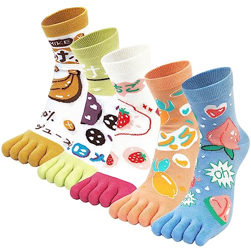 Sunvivid 5 Paare Zehensocken Damen Fünf Finger Socken aus Baumwolle Lustige Bunte Socken mit Zehen für Sport Laufende für Damen und Teenager-Mädchen, Größe 35-40 von Sunvivid