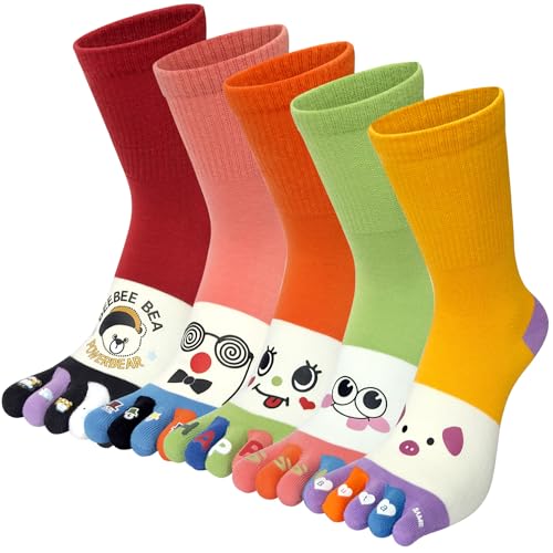 Sunvivid 5 Paare Zehensocken Damen Fünf Finger Socken aus Baumwolle Lustige Bunte Socken mit Zehen für Sport Laufende für Damen und Teenager-Mädchen, Größe 35-40 von Sunvivid