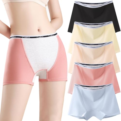 Sunvivid Damen Boxershorts Baumwolle Perioden Unterwäsche Postpartum Auslaufsichere Unterhosen Menstruation Slips Kurz Hose Unter Kleid, 5er Pack von Sunvivid
