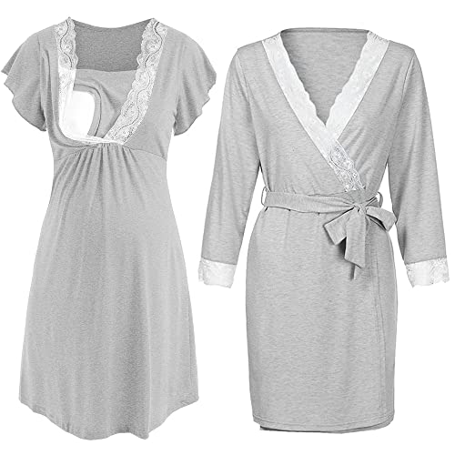 Sunvivid Damen Stillnachthemd Baumwolle Stillpyjama Umstandspyjama Geburt Stillnachthemd Schwangerschaft Schlafanzug Pyjama UmstandsStill Umstandskleid - 2er Pack von Sunvivid