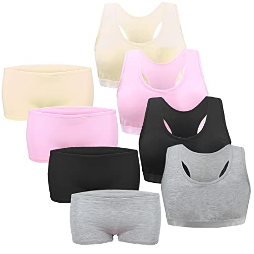 Sunvivid Sport BHS für Mädchen 4er Packung Baumwolle Bustier Unterwäsche Geeignet Sportunterwäsche mit Abnehmbaren Pads für 7-12 Jahre Kinder von Sunvivid