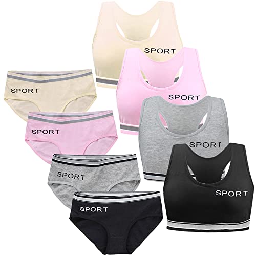 Sunvivid Sport BHS für Mädchen 4er Packung Baumwolle Bustier Unterwäsche Geeignet Sportunterwäsche mit Abnehmbaren Pads für 7-12 Jahre Kinder von Sunvivid