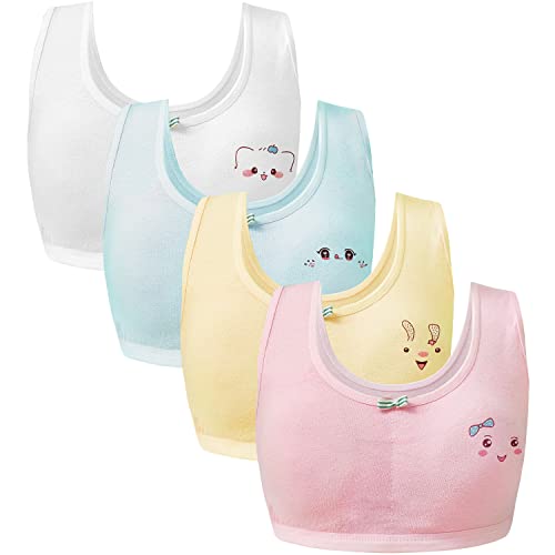 Sunvivid Sport BHS für Mädchen 4er Packung Baumwolle Kinder Bustier Unterwäsche Geeignet Sportunterwäsche mit Abnehmbaren Pads 8-14 Jahre von Sunvivid