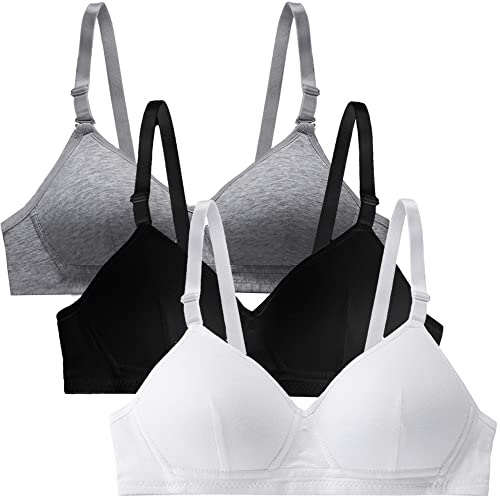 Sunvivid Teenager Mädchen BH 3er Baumwolle Sport Softbra Bralette Ohne Bügel Nahtlose Gepolsterte Unterwäsche mit abnehmbaren Pads für 12-18 Jahre Kinder und Damen von Sunvivid