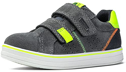 Sneaker Jungen wasserdichte Leder Sneaker Kinder Klettverschluss Halbschuhe (eu_Footwear_Size_System, Toddler, Numeric, medium, Numeric_25) (Grau, EU Schuhgrößensystem, Jugendliche, Numerisch, M, 36) von Sunway