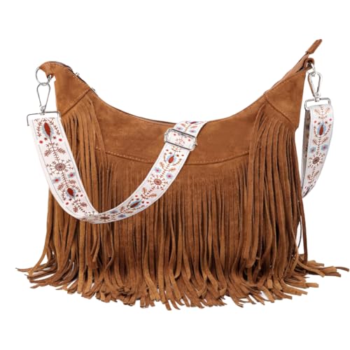 Sunwel Fashion Damen-Hobo-Tasche mit Fransen, Western-Geldbörse, Umhängetasche, veganes Wildleder, Quaste, Hippie-Umhängetasche, Braun von Sunwel Fashion