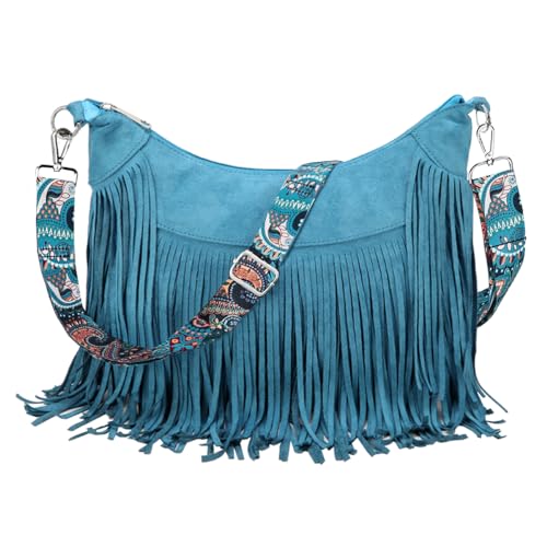 Sunwel Fashion Damen-Hobo-Tasche mit Fransen, Western-Geldbörse, Umhängetasche, veganes Wildleder, Quaste, Hippie-Umhängetasche, Türkisfarbener Riemen Sunwel Fashion Damen-Hobo-Tasche mit Fransen, Western-Geldbörse, Umhängetasche, veganes Wildleder, Quaste, Hippie-Umhängetasche, Türkisfarbener Riemen von Sunwel Fashion