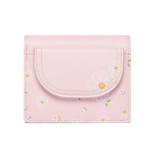 Sunwel Fashion Geldbörse mit niedlichem Gänseblümchen-Aufdruck, Münzgeldbörse, klein, mit Kreditkartenfach, Ausweisfenster, Rosa, Pink, Faltbare Brieftasche von Sunwel Fashion