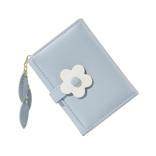 Sunwel Fashion Kleine Brieftasche für Ausweis, Fotofenster, 7 Kreditkartenfächer, mit 3D-Blumen- und Blatt-Anhänger für Frauen und Mädchen, Blau, Blume von Sunwel Fashion