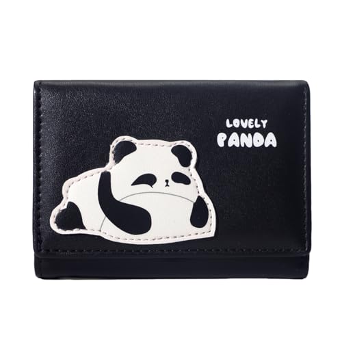 Sunwel Fashion Kleine niedliche Panda-Druck-Geldbörse mit dreifach gefaltetem Portemonnaie, schlanke Münztasche, Bargeldfach, Ausweis-Fenster, Schwarz, Panda-Gesicht von Sunwel Fashion