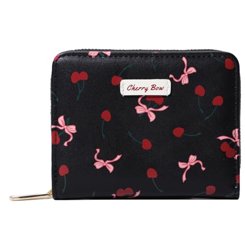 Sunwel Fashion Niedliche Damen-Geldbörse mit Kreditkartenfächern, Ausweisfenster und Münzfach mit Reißverschluss, Kirschschleife, Schwarz, Kokette Sunwel Fashion Niedliche Damen-Geldbörse mit Kreditkartenfächern, Ausweisfenster und Münzfach mit Reißverschluss, Kirschschleife, Schwarz, Kokette von Sunwel Fashion