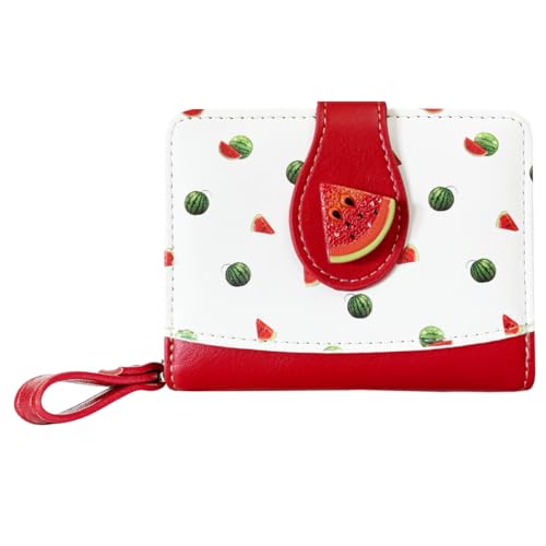 Sunwel Fashion Niedlichste Geldbörse mit Obstdruck, Kartenfächer, kleine Geldbörse mit Reißverschluss, Münzfach für Damen und Mädchen, Wassermelone, Einfach von Sunwel Fashion