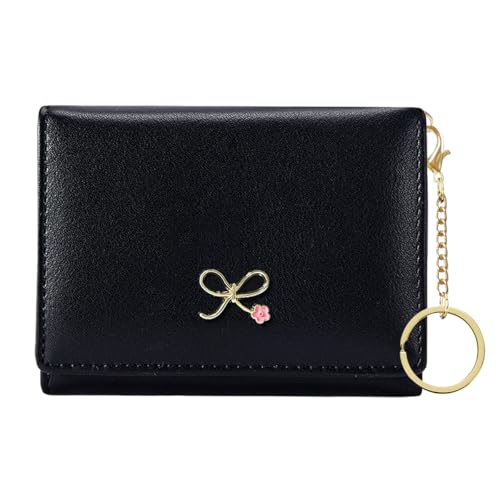 Sunwel Fashion Süße kokette Schleife Geldbörse mit rosa Froral Kleine Geldbörse Kartenhalter ID Fenster Schlüsselanhänger für Frauen, Schwarz, Kokette von Sunwel Fashion