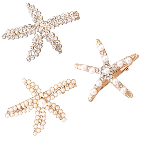 Sunwuun 3 Stück Seestern Haarspange, Meerjungfrau Accessoires Damen, Meerjungfrau Seestern Haarschmuck, Künstliche Perlen Haarschmuck, Strand Sommer Mädchen Schmuck von Sunwuun