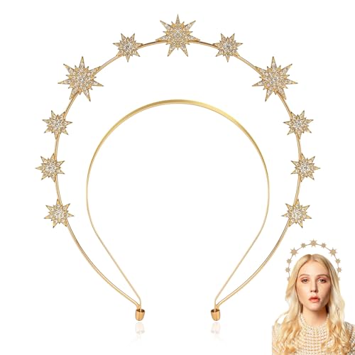 Haarreif Sterne,Haarreif Gold,Mond Haarreif,Stern und Mondkrone Gold Haarschmuck,Weihnachten Fasching Karneval Party Kostüm Accessoires,Haarreif Karneval Damen von Sunwuun