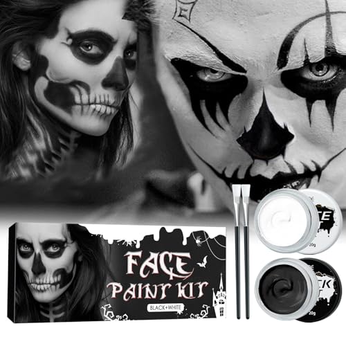 Kinderschminke, Halloween Schminke Schwarz Weiß Kinderschminken Set Kinder Schminke, Theaterschminke Face Paint Make Up Eulenspiegel Körperfarbe Schminke für Kinder Karneval Faschingsschminke Fasching von Sunwuun