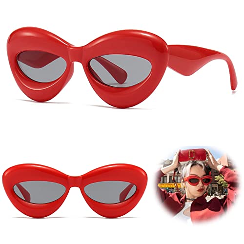 Sonnenbrille Rave Superdicken Doppellippenrahmen Sonnenbrille Damen, Aufblasbare Lippen Cat Eye Sonnenbrille Rave Brille,Futuristische Schnelle Brille Rave,Y2K Sonnenbrille für Festivalpartys von Sunwuun