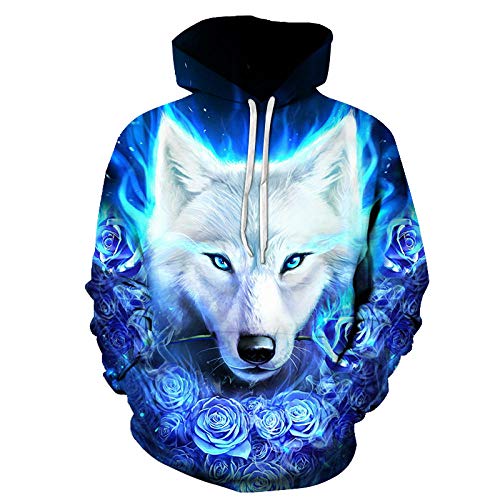 3D Tier Digitaldruck Männer Und Frauen Kapuze Pullover Winter Schnee Rose EIS Wolf Wolf Kopf Rose Hoodie,S Einzigartiges Geschenk von Sunxciast